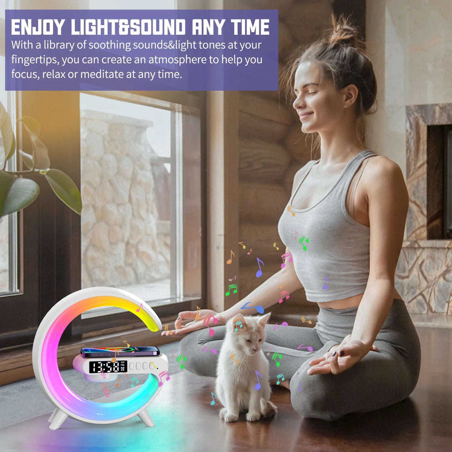 Smart LED Light with 15W Wireless Charging Speaker