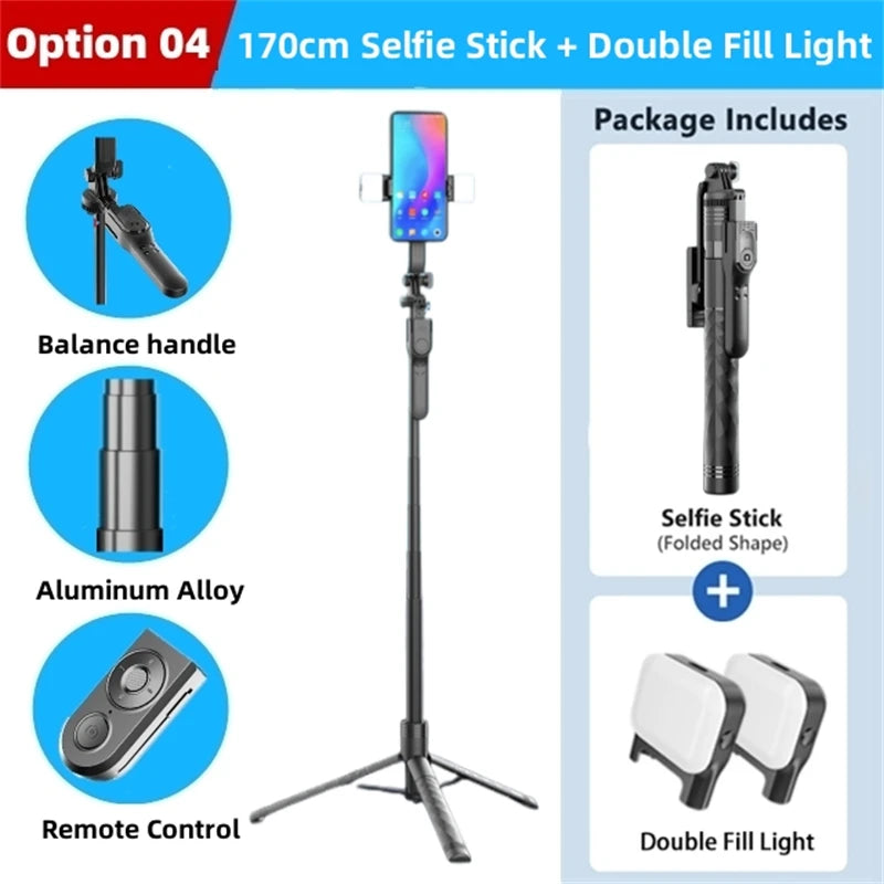 Wireless Selfie Stick Tripod Stand Foldable Monopod With Led Light