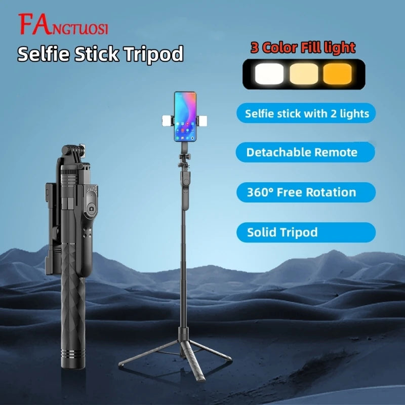 Wireless Selfie Stick Tripod Stand Foldable Monopod With Led Light